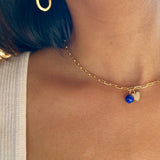 Small Link Chain with Lapis Lazuli & Beige Heart