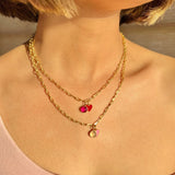 Small Link Chain with Ruby & Red Heart