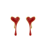 Melting Heart Enamel Earrings - Red
