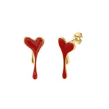 Melting Heart Enamel Earrings - Red