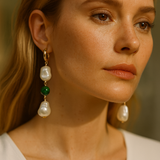 Deux pearl drop earrings (Malachite)
