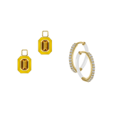 Citrine/November Charm with Mini Even Steven Hoop Earring Set