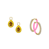 Citrine/November Charm with Mini Even Steven Hoop Earring Set