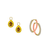 Citrine/November Charm with Mini Even Steven Hoop Earring Set