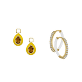 Citrine/November Charm with Mini Even Steven Hoop Earring Set