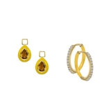 Citrine/November Charm with Mini Even Steven Hoop Earring Set