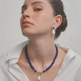 Midnight pearl gemstone necklace (Lapis + Pearl)