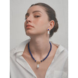 Midnight pearl gemstone necklace (Lapis + Pearl)