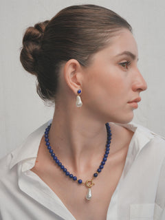 Baroque pearl drop (Lapis) — Lapis Lazuli Earrings, handcrafted in Jaipur by Lunaya