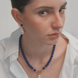 Midnight pearl gemstone necklace (Lapis + Pearl)