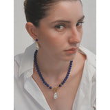 Midnight pearl gemstone necklace (Lapis + Pearl)
