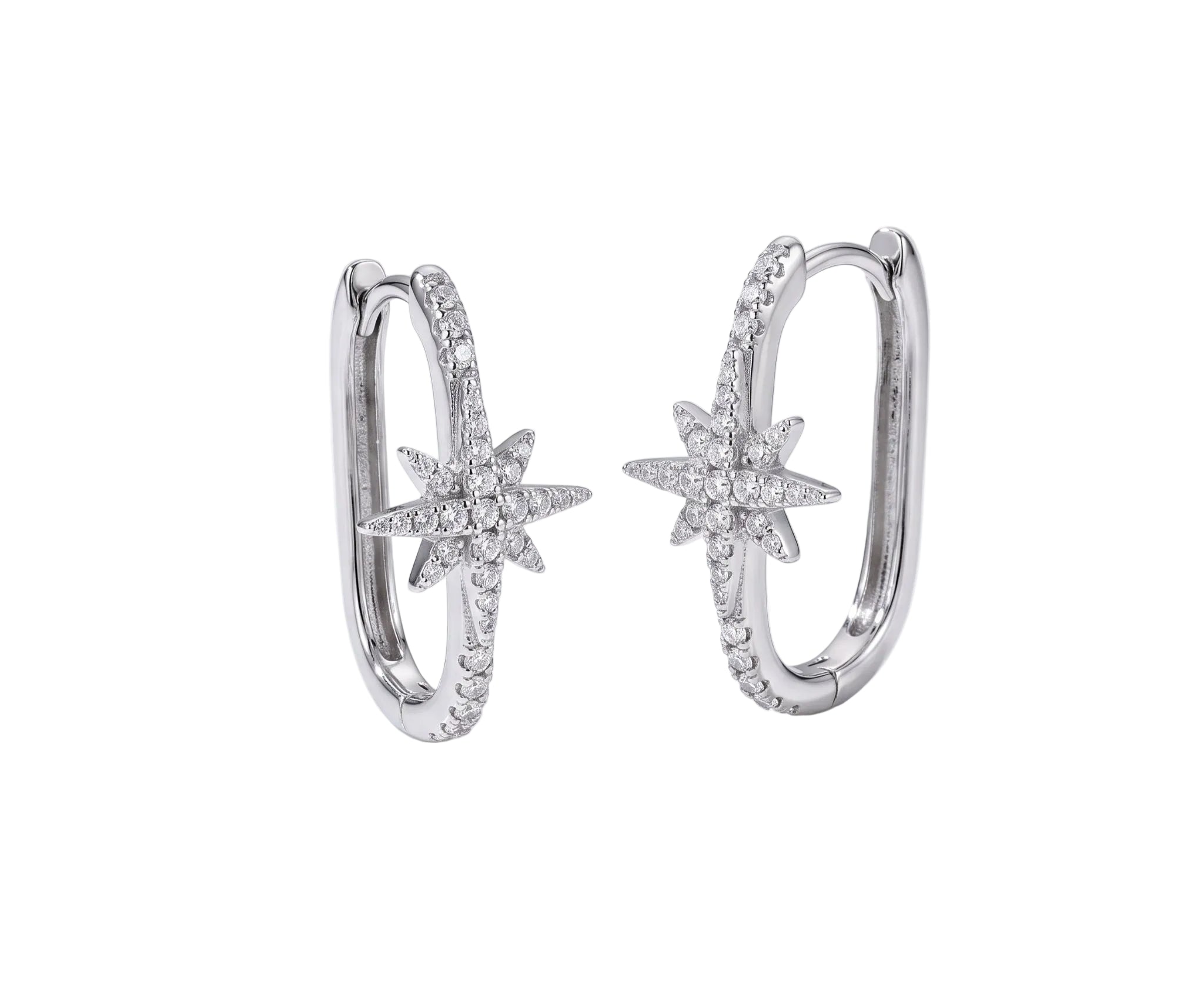 Diya Star Hoop Earrings, side view of the cubic zirconia hoops