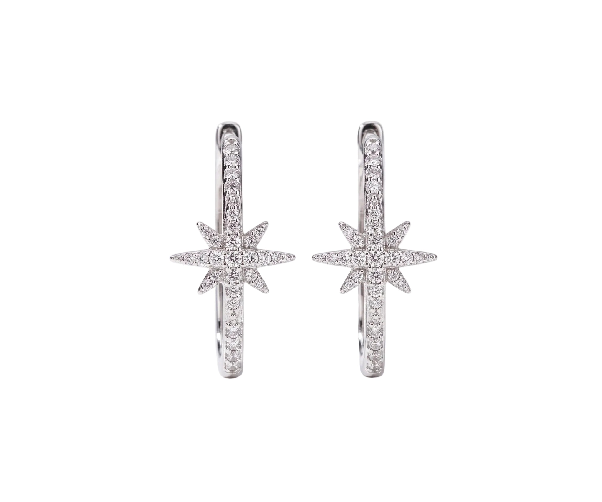 Diya Star Hoop Earrings, cubic zirconia hoops with a star