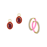Glass Filled Ruby/July Charm with Mini Even Steven Hoop Earring Set