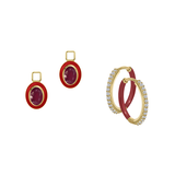 Glass Filled Ruby/July Charm with Mini Even Steven Hoop Earring Set