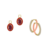 Glass Filled Ruby/July Charm with Mini Even Steven Hoop Earring Set