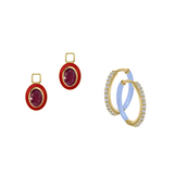 Glass Filled Ruby/July Charm with Mini Even Steven Hoop Earring Set