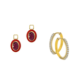 Glass Filled Ruby/July Charm with Mini Even Steven Hoop Earring Set