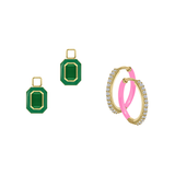 Green Onyx/May Charm with Mini Even Steven Hoop Earring Set
