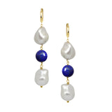 Deux pearl drop earrings (Lapis)
