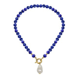 Midnight pearl gemstone necklace (Lapis + Pearl)