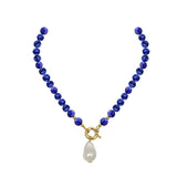 Midnight pearl gemstone necklace (Lapis + Pearl)