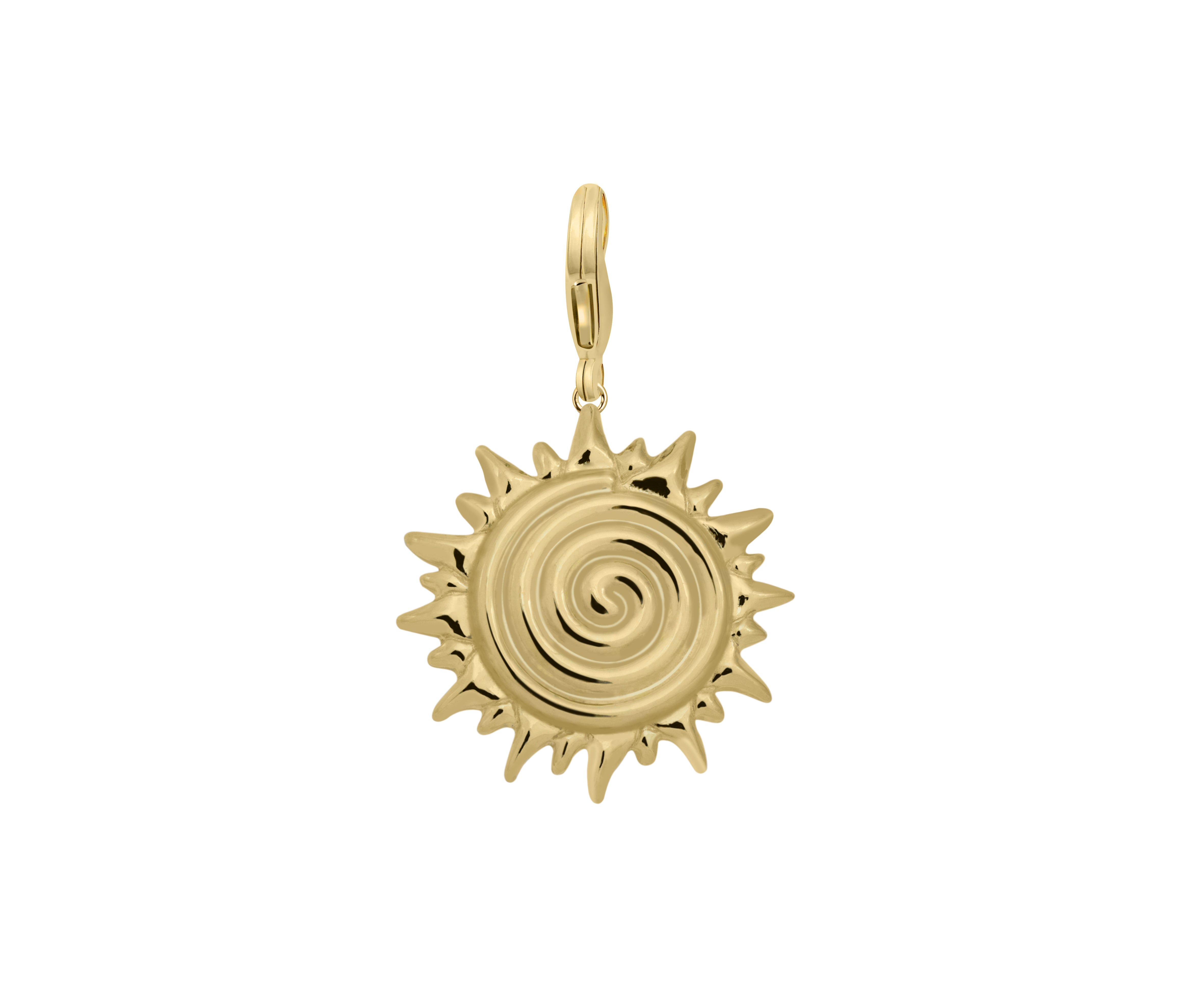 Gold spiral pendant on a white background