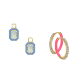 Simulated Ethiopian Opal/October Charm with Mini Even Steven Hoop Earring Set