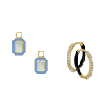 Simulated Ethiopian Opal/October Charm with Mini Even Steven Hoop Earring Set