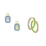 Simulated Ethiopian Opal/October Charm with Mini Even Steven Hoop Earring Set