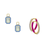 Simulated Ethiopian Opal/October Charm with Mini Even Steven Hoop Earring Set