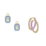 Simulated Ethiopian Opal/October Charm with Mini Even Steven Hoop Earring Set