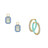 Simulated Ethiopian Opal/October Charm with Mini Even Steven Hoop Earring Set