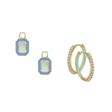 Simulated Ethiopian Opal/October Charm with Mini Even Steven Hoop Earring Set