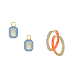 Simulated Ethiopian Opal/October Charm with Mini Even Steven Hoop Earring Set