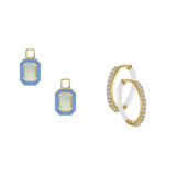 Simulated Ethiopian Opal/October Charm with Mini Even Steven Hoop Earring Set