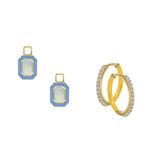 Simulated Ethiopian Opal/October Charm with Mini Even Steven Hoop Earring Set