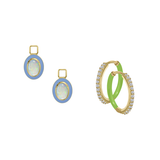 Simulated Ethiopian Opal/October Charm with Mini Even Steven Hoop Earring Set