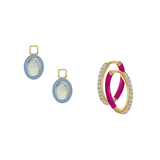 Simulated Ethiopian Opal/October Charm with Mini Even Steven Hoop Earring Set