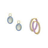 Simulated Ethiopian Opal/October Charm with Mini Even Steven Hoop Earring Set