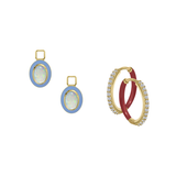 Simulated Ethiopian Opal/October Charm with Mini Even Steven Hoop Earring Set