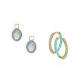 Simulated Ethiopian Opal/October Charm with Mini Even Steven Hoop Earring Set