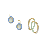 Simulated Ethiopian Opal/October Charm with Mini Even Steven Hoop Earring Set