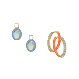 Simulated Ethiopian Opal/October Charm with Mini Even Steven Hoop Earring Set