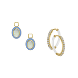 Simulated Ethiopian Opal/October Charm with Mini Even Steven Hoop Earring Set