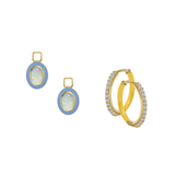 Simulated Ethiopian Opal/October Charm with Mini Even Steven Hoop Earring Set