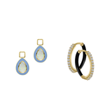 Simulated Ethiopian Opal/October Charm with Mini Even Steven Hoop Earring Set