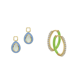 Simulated Ethiopian Opal/October Charm with Mini Even Steven Hoop Earring Set