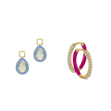 Simulated Ethiopian Opal/October Charm with Mini Even Steven Hoop Earring Set