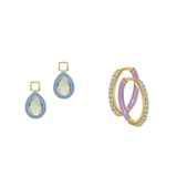 Simulated Ethiopian Opal/October Charm with Mini Even Steven Hoop Earring Set
